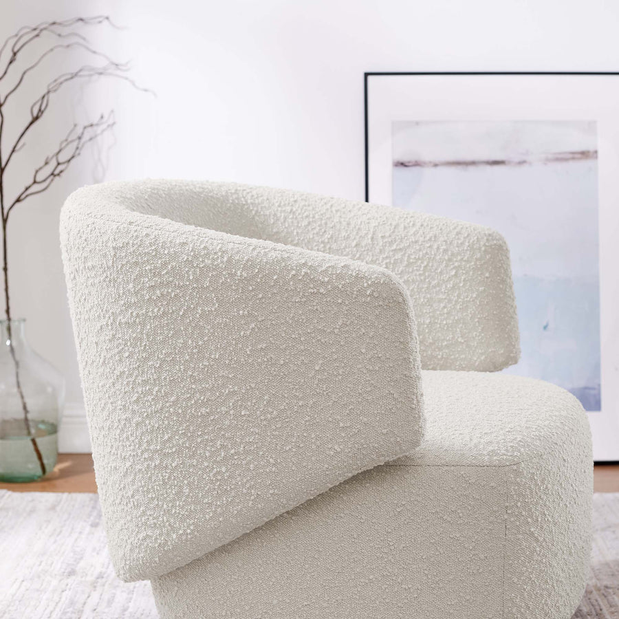 Rhett Boucle Fabric Swivel Chair in Ivory