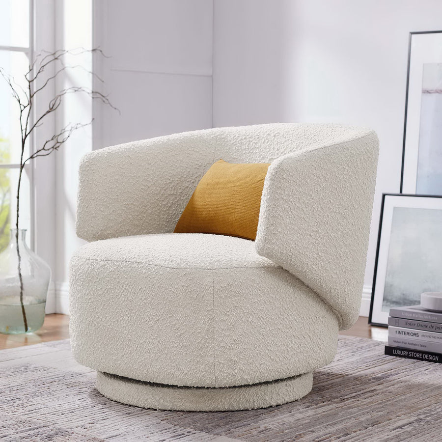 Rhett Boucle Fabric Swivel Chair in Ivory