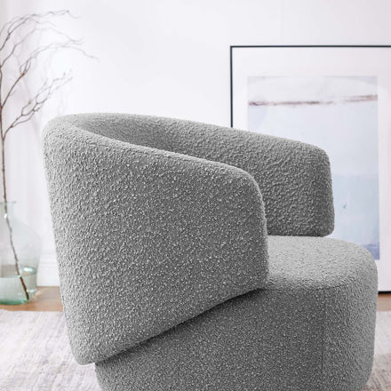 Celestia Boucle Fabric Swivel Chair in Light Gray