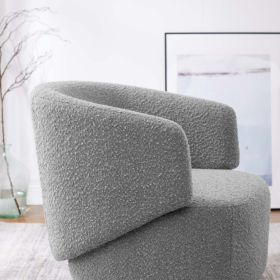 Rhett Boucle Fabric Swivel Chair in Light Gray