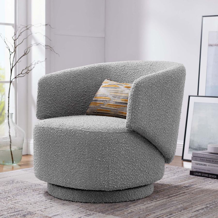 Rhett Boucle Fabric Swivel Chair in Light Gray