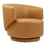 Rhett Vegan Leather Fabric and Wood Swivel Chair in Tan