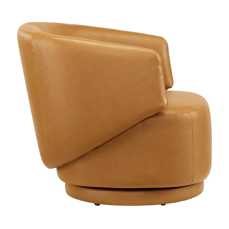 Rhett Vegan Leather Fabric and Wood Swivel Chair in Tan