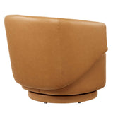 Rhett Vegan Leather Fabric and Wood Swivel Chair in Tan