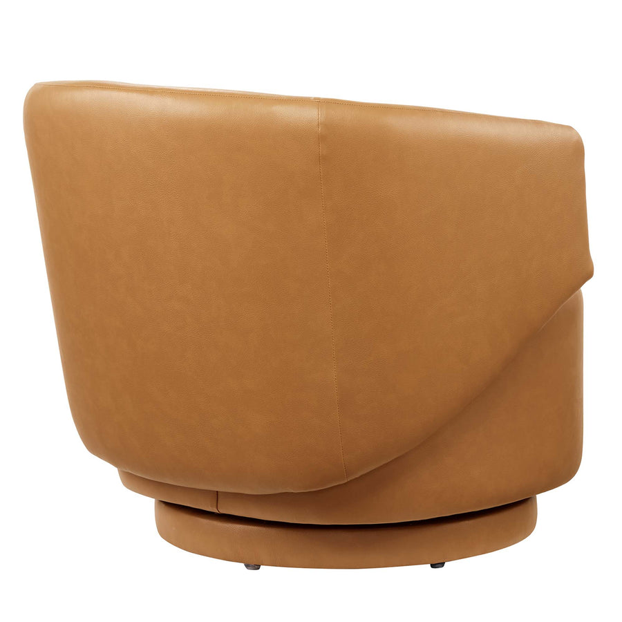 Rhett Vegan Leather Fabric and Wood Swivel Chair in Tan