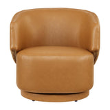 Rhett Vegan Leather Fabric and Wood Swivel Chair in Tan