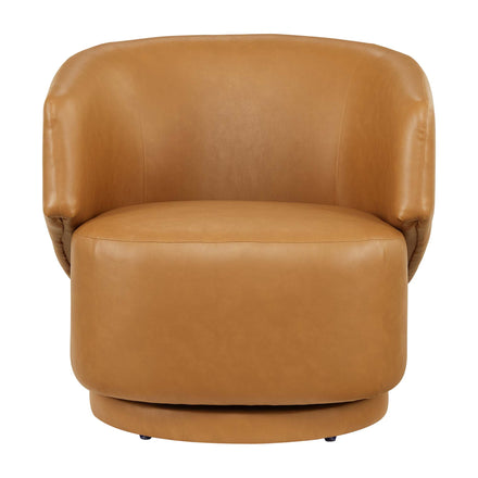 Celestia Vegan Leather Fabric and Wood Swivel Chair in Tan