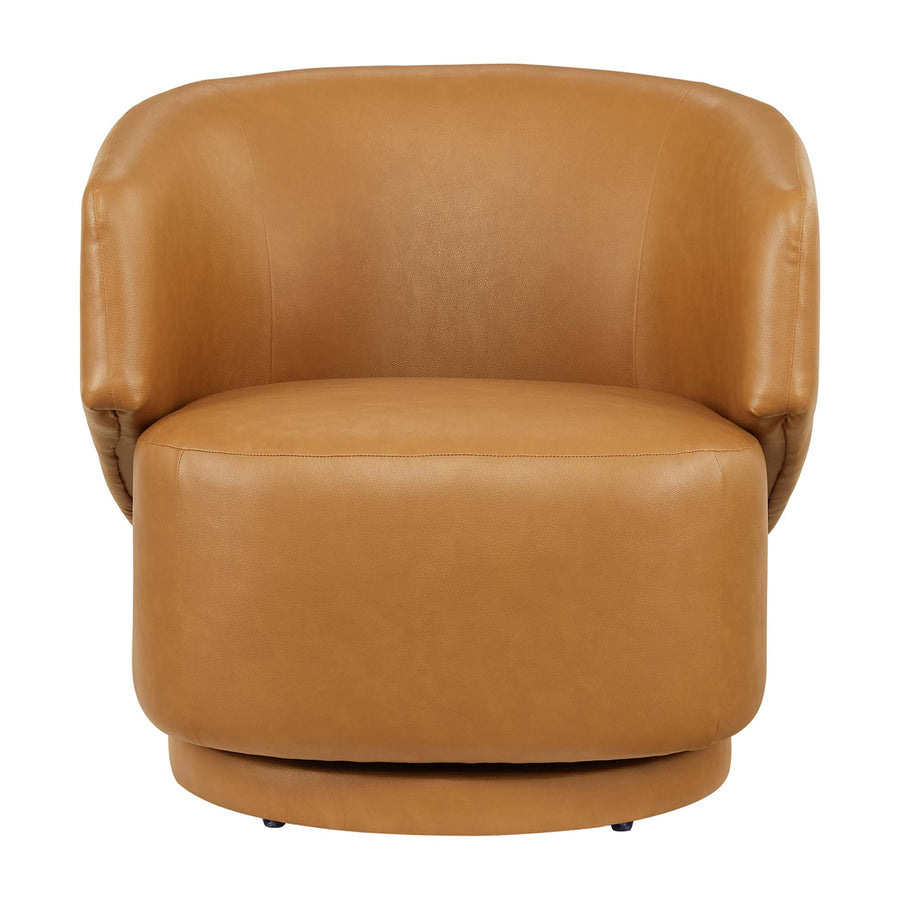Rhett Vegan Leather Fabric and Wood Swivel Chair in Tan