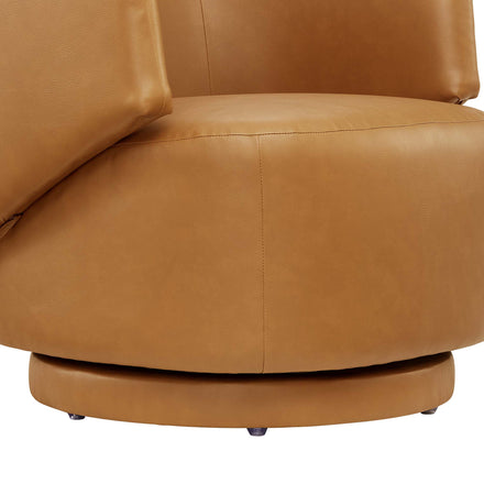 Celestia Vegan Leather Fabric and Wood Swivel Chair in Tan