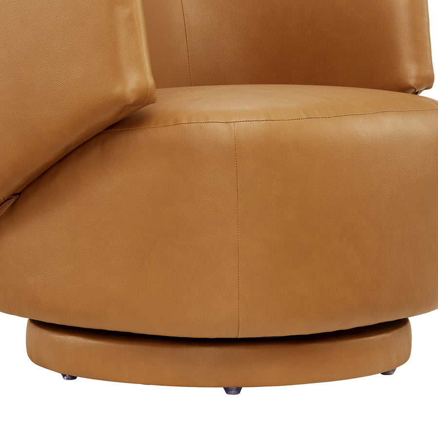 Rhett Vegan Leather Fabric and Wood Swivel Chair in Tan