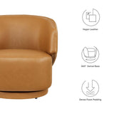 Rhett Vegan Leather Fabric and Wood Swivel Chair in Tan