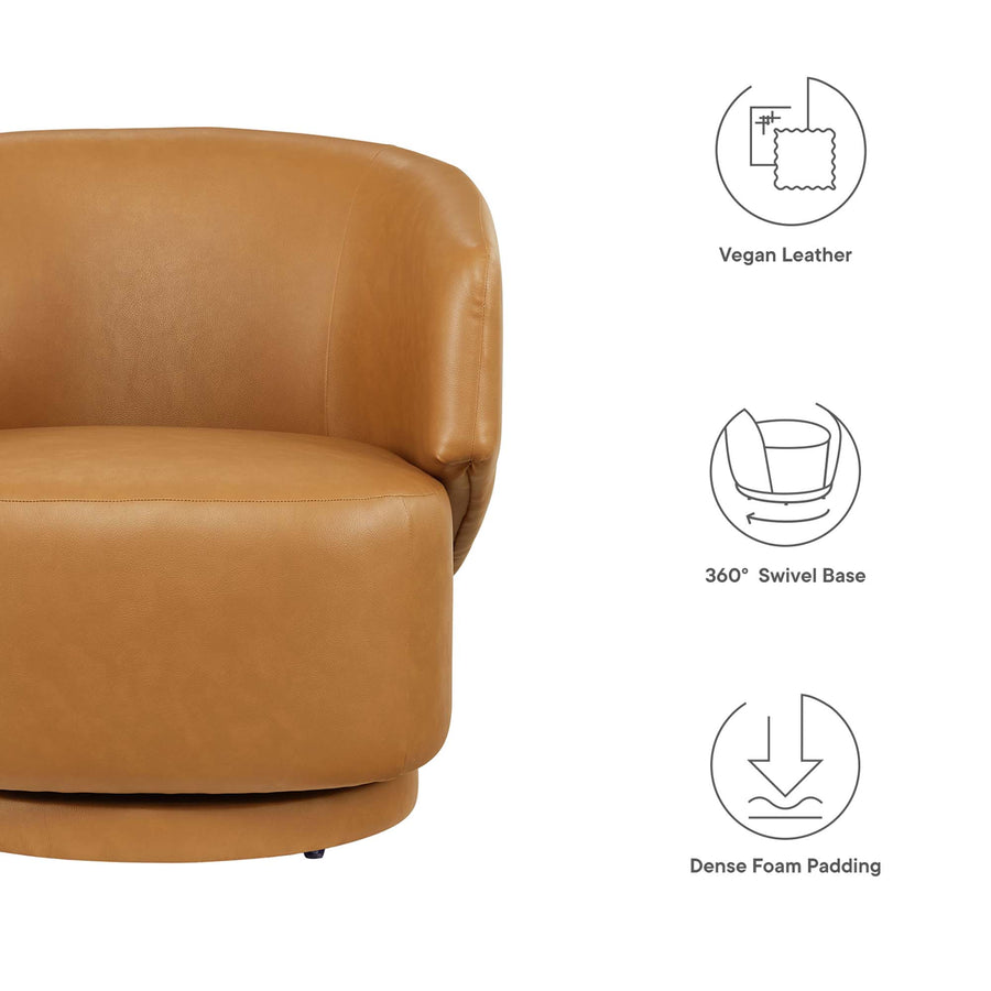 Rhett Vegan Leather Fabric and Wood Swivel Chair in Tan