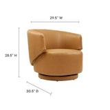 Rhett Vegan Leather Fabric and Wood Swivel Chair in Tan