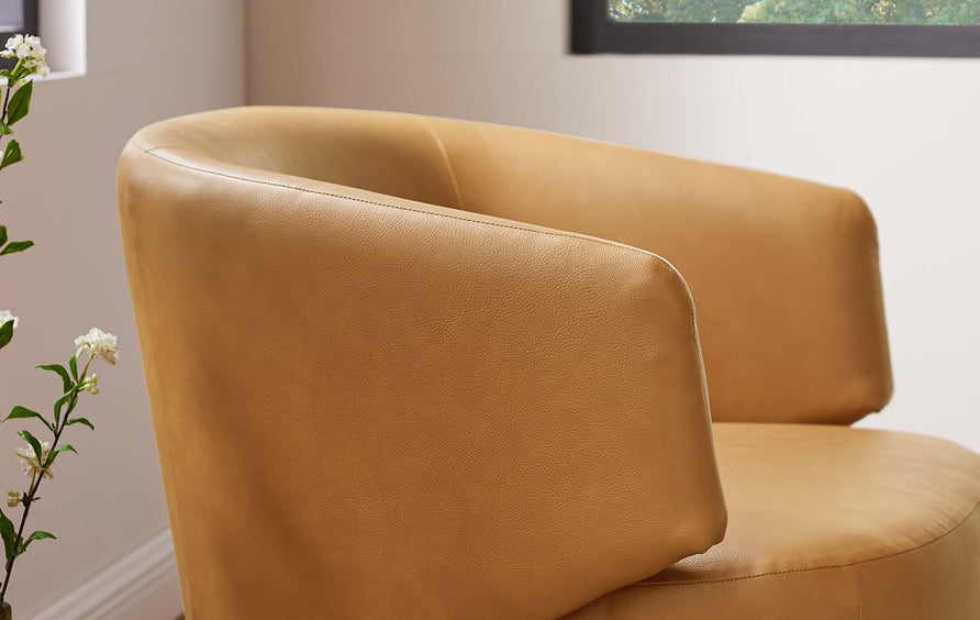 Rhett Vegan Leather Fabric and Wood Swivel Chair in Tan