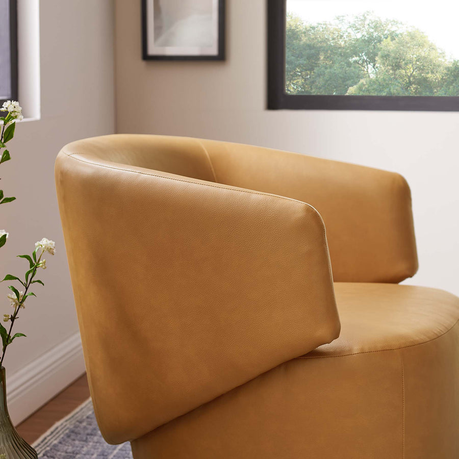 Rhett Vegan Leather Fabric and Wood Swivel Chair in Tan