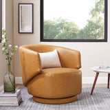 Rhett Vegan Leather Fabric and Wood Swivel Chair in Tan
