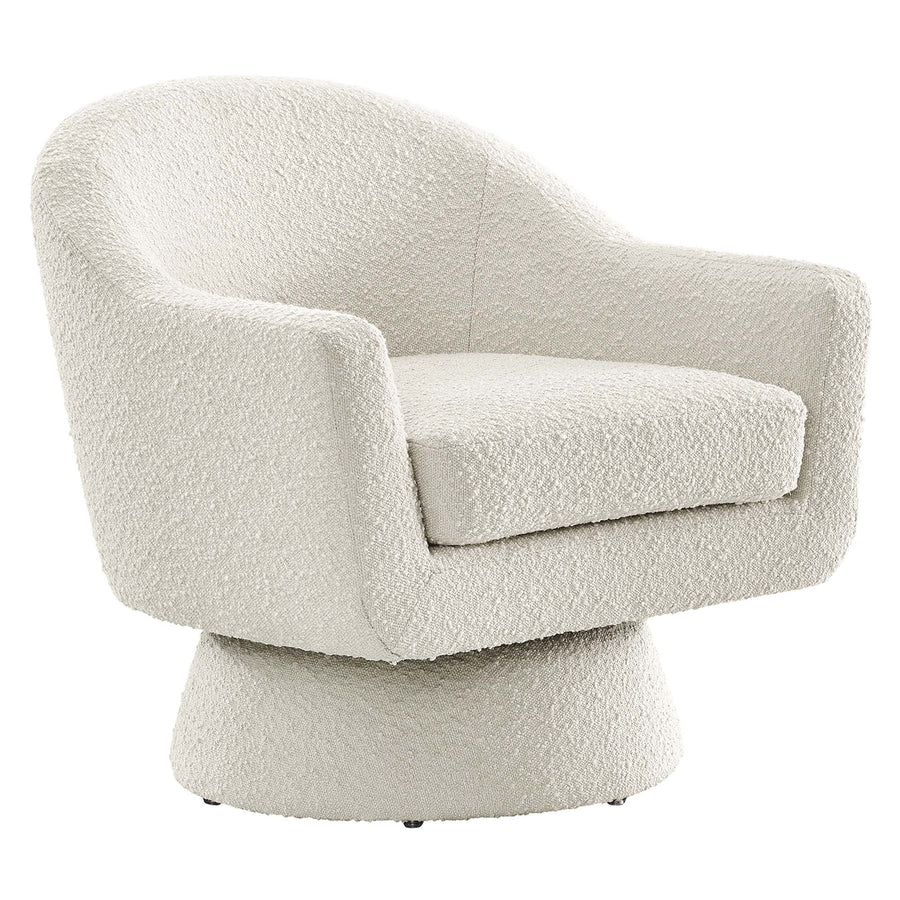 Ostro Boucle Fabric Swivel Chair in Ivory