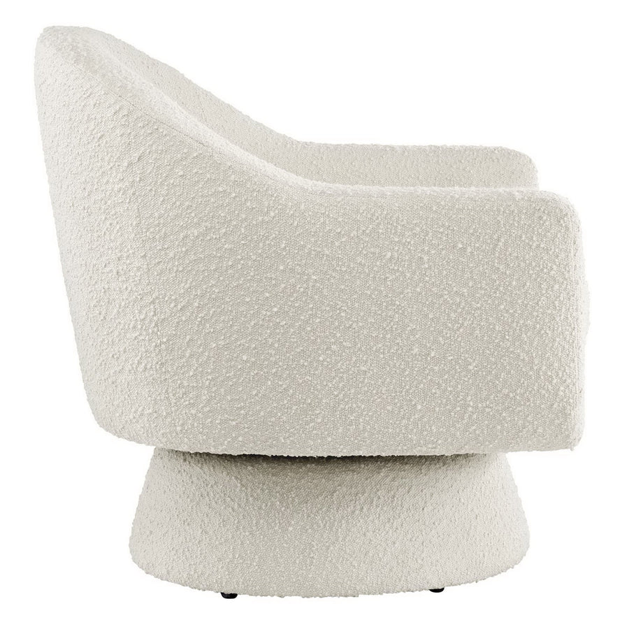 Ostro Boucle Fabric Swivel Chair in Ivory