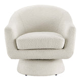 Ostro Boucle Fabric Swivel Chair in Ivory