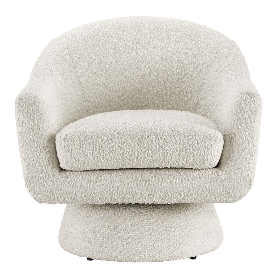 Ostro Boucle Fabric Swivel Chair in Ivory