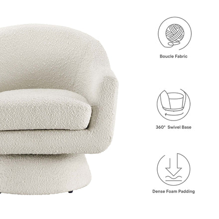 Astral Boucle Fabric Swivel Chair in Ivory