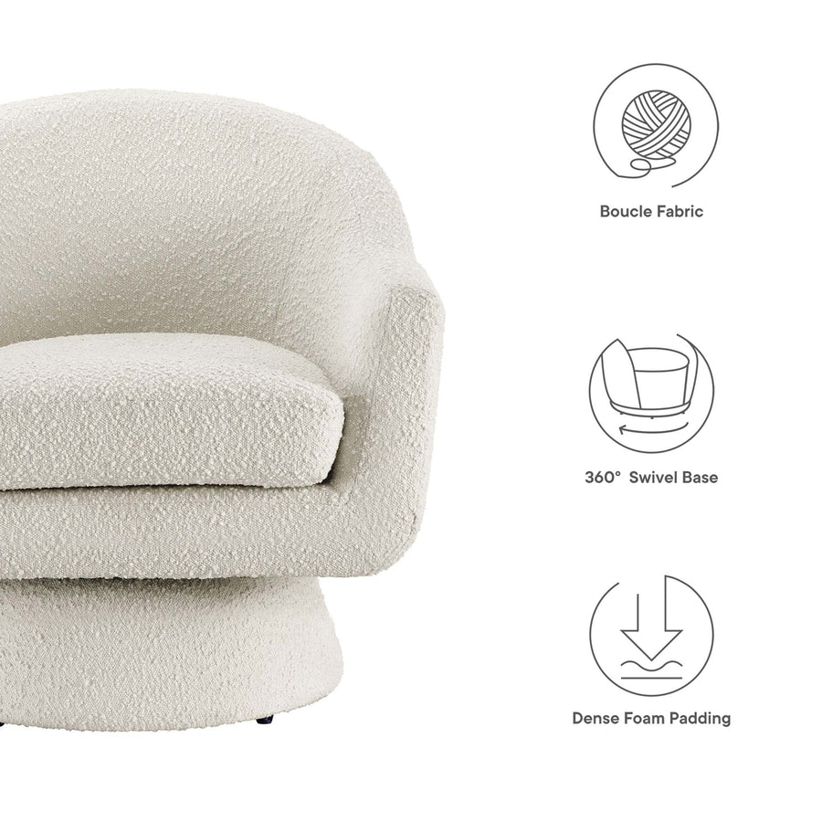 Ostro Boucle Fabric Swivel Chair in Ivory
