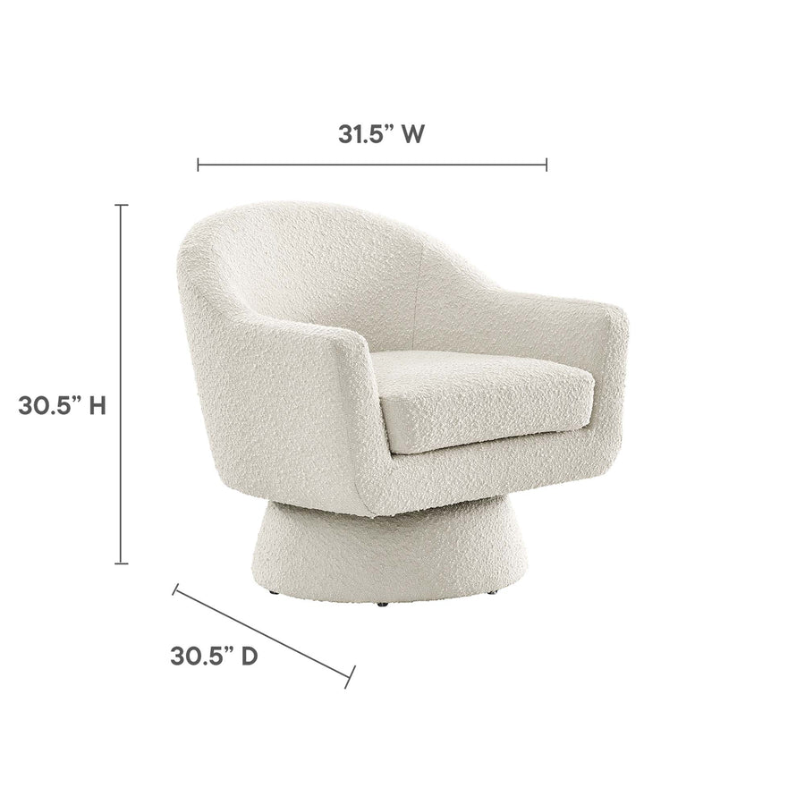 Ostro Boucle Fabric Swivel Chair in Ivory