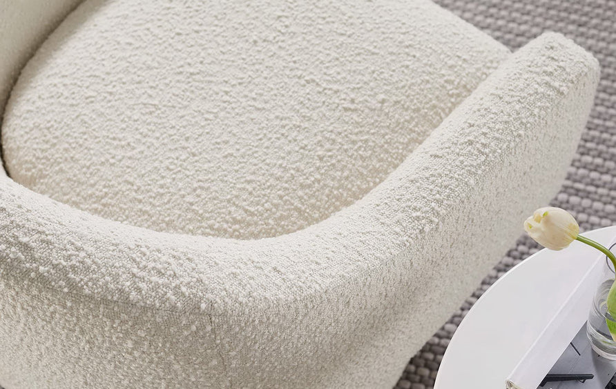Ostro Boucle Fabric Swivel Chair in Ivory