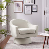 Ostro Boucle Fabric Swivel Chair in Ivory