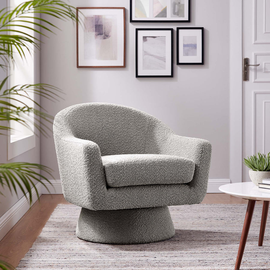 Ostro Boucle Fabric Swivel Chair in Taupe