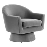 Ostro Performance Velvet Fabric and Wood Swivel Chair in Gray