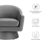 Ostro Performance Velvet Fabric and Wood Swivel Chair in Gray
