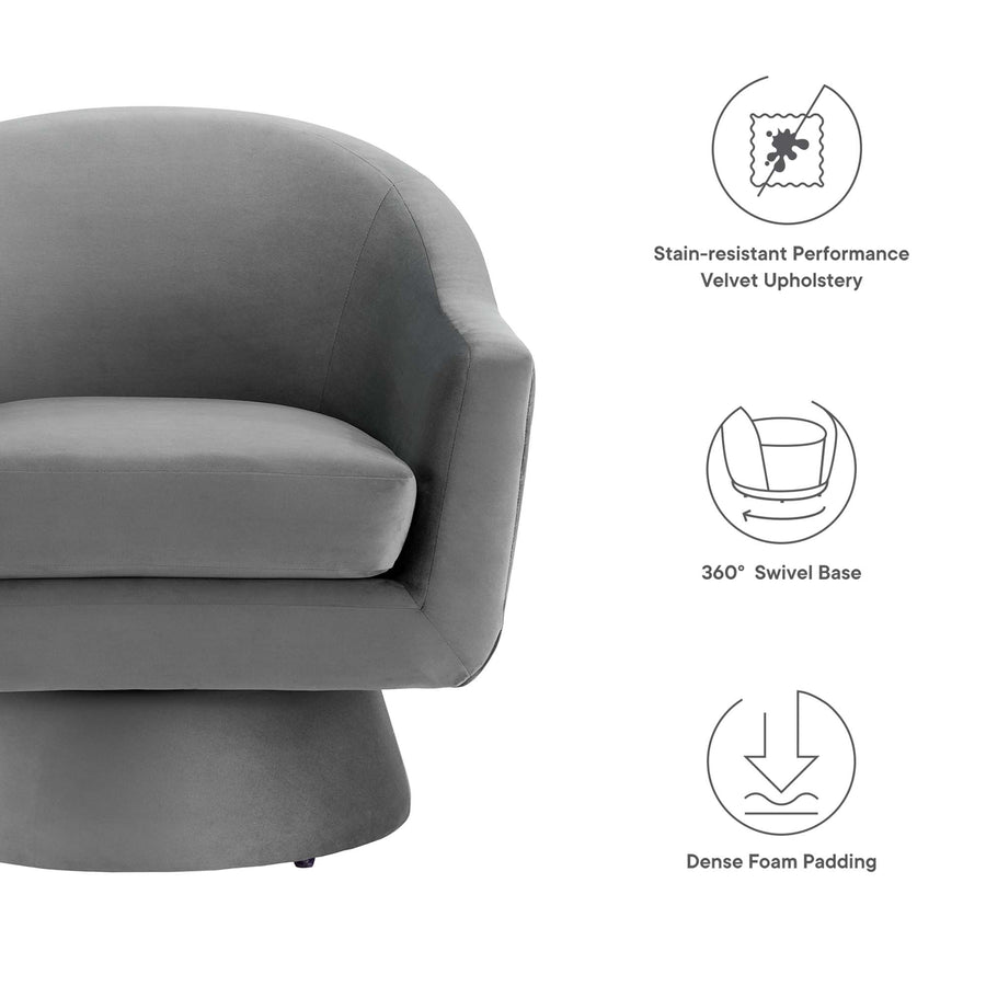 Ostro Performance Velvet Fabric and Wood Swivel Chair in Gray