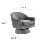Ostro Performance Velvet Fabric and Wood Swivel Chair in Gray