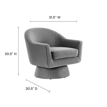 Astral Performance Velvet Fabric and Wood Swivel Chair in Gray