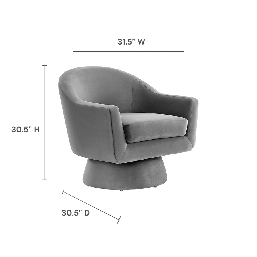 Ostro Performance Velvet Fabric and Wood Swivel Chair in Gray