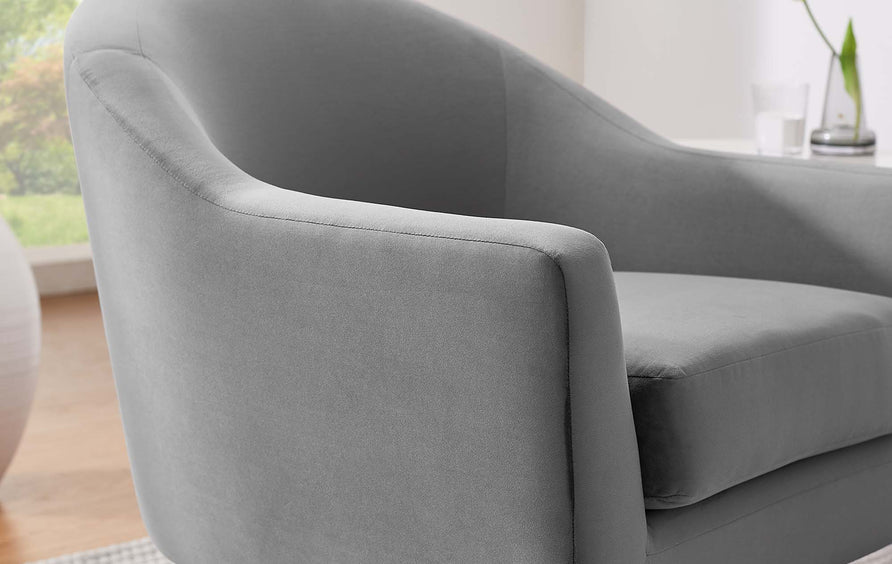 Ostro Performance Velvet Fabric and Wood Swivel Chair in Gray