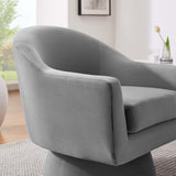 Ostro Performance Velvet Fabric and Wood Swivel Chair in Gray