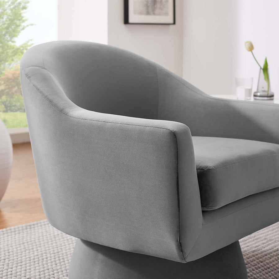 Ostro Performance Velvet Fabric and Wood Swivel Chair in Gray