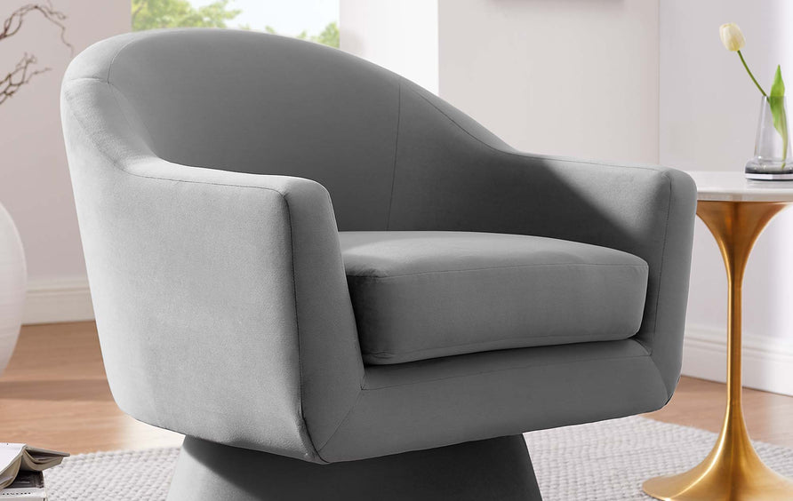Ostro Performance Velvet Fabric and Wood Swivel Chair in Gray