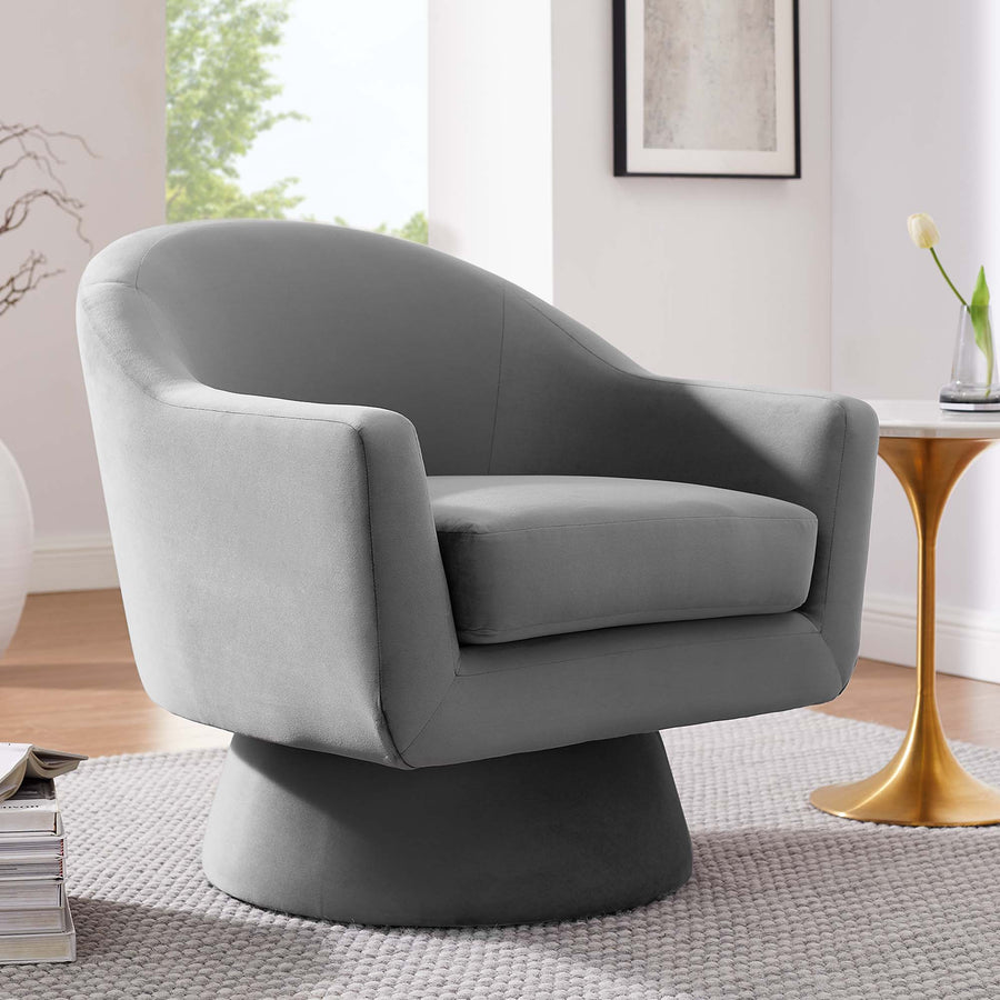 Ostro Performance Velvet Fabric and Wood Swivel Chair in Gray