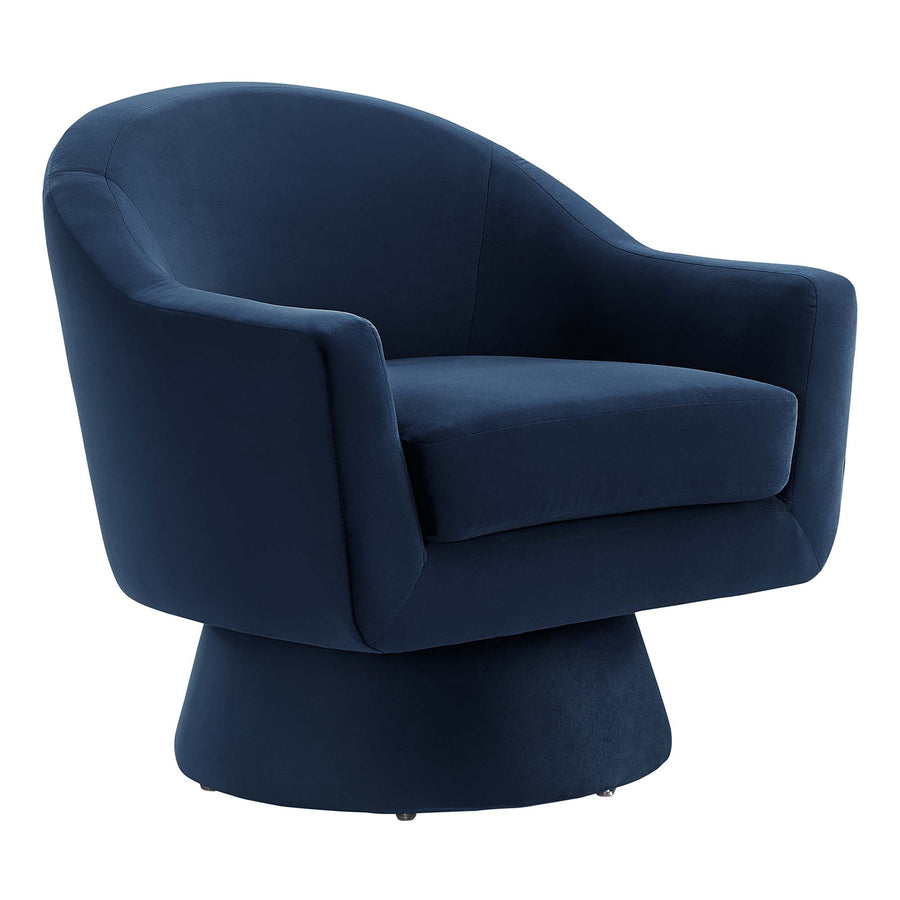 Ostro Performance Velvet Fabric and Wood Swivel Chair in Midnight Blue