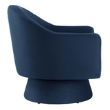 Ostro Performance Velvet Fabric and Wood Swivel Chair in Midnight Blue