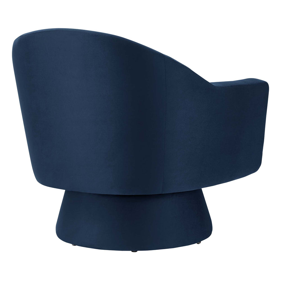 Ostro Performance Velvet Fabric and Wood Swivel Chair in Midnight Blue
