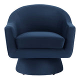 Ostro Performance Velvet Fabric and Wood Swivel Chair in Midnight Blue