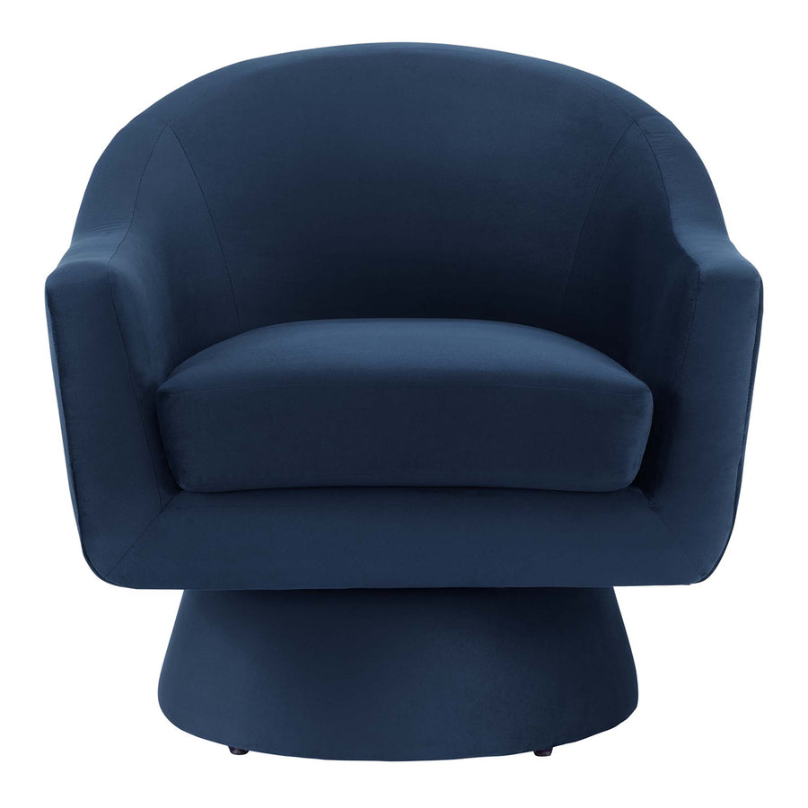 Ostro Performance Velvet Fabric and Wood Swivel Chair in Midnight Blue