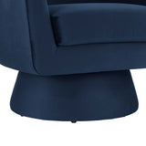 Ostro Performance Velvet Fabric and Wood Swivel Chair in Midnight Blue