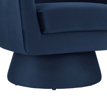 Astral Performance Velvet Fabric and Wood Swivel Chair in Midnight Blue