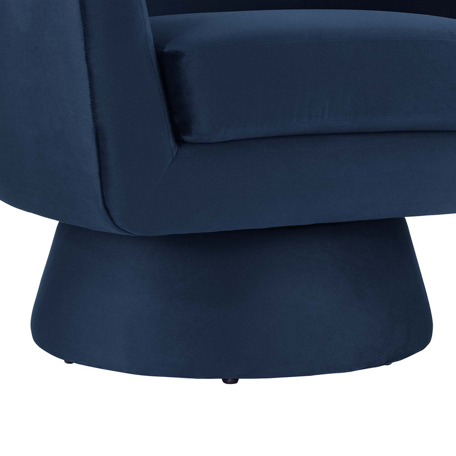 Ostro Performance Velvet Fabric and Wood Swivel Chair in Midnight Blue