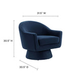 Ostro Performance Velvet Fabric and Wood Swivel Chair in Midnight Blue